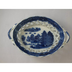 Antique Early Spode Forest Landscape Pearlware Chestnut Basket c.1810 Blue White